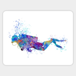 Scuba Diver Colorful Watercolor Sticker